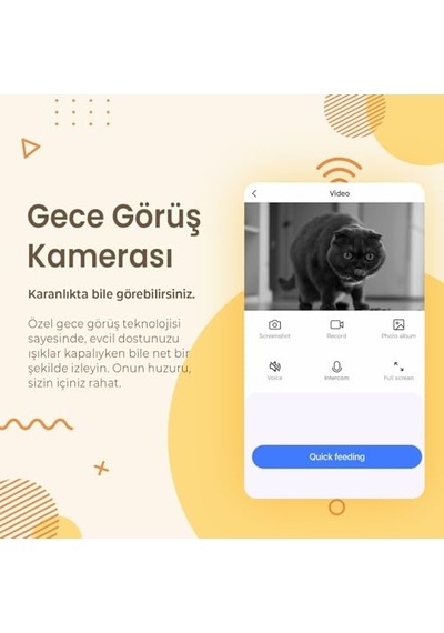 Qq005 Gece Görüşlü 480p Kameralı, Akıllı Otomatik Kedi Mama Kabı, Tuya App-wifi Uzaktan Kontrol, Sesle Çağırm