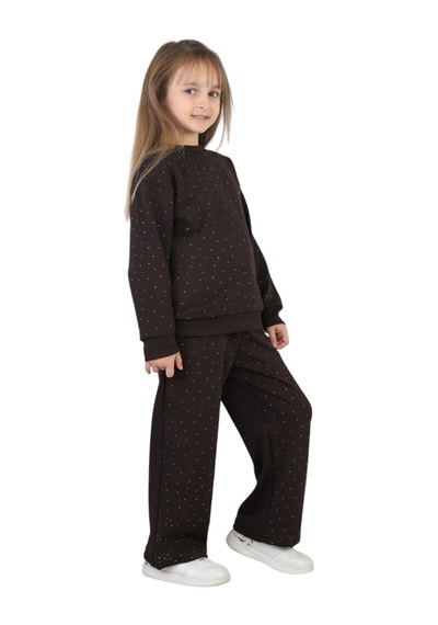 Erdem Kıds Kız Çocuk Taşlı Pijama Takımı Rahat Kalıp Günlük-casual Takım İkili Takım Kahverengi Kahverengi