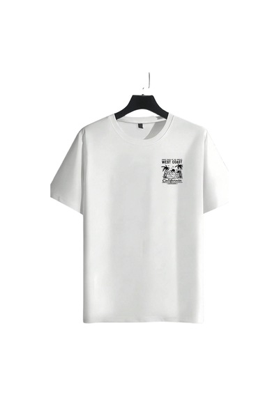 Genius Store Erkek Tişört Pamuklu Kumaş Sırt Baskılı Tişört Sokak Modası Rahat Kalıp T-shirt West-beyaz
