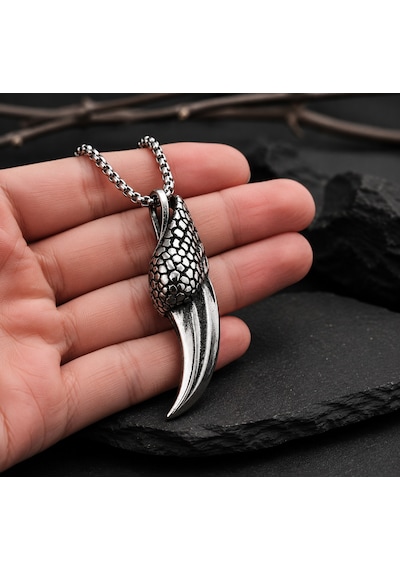 Paslanmaz Çelik Eagle Claw Kartal Pençesi Kolye Antik Gümüş