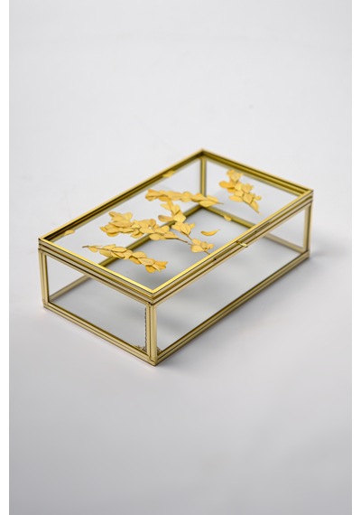 Çerçeve Kapaklı Cam Kutu Pirinç & Gold