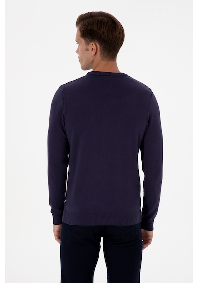 U.S. Polo Assn. Erkek Slim Fit Bisiklet Yaka Mürdüm Basic Kazak 50313713-VR074