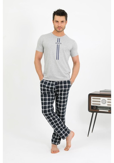 Akbeniz Erkek Pamuk Kısa Kol Pijama Takım Gri 6875 Gri
