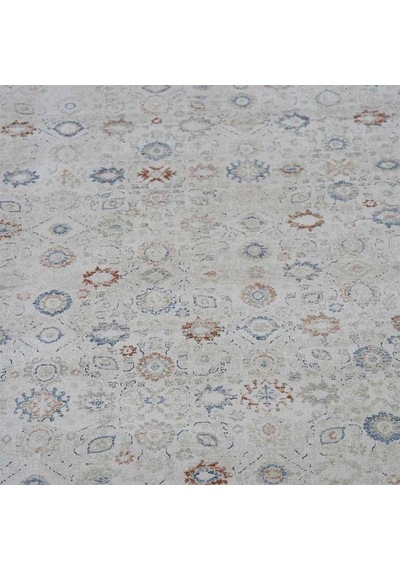 Otantik Modern Eskitme Saçaklı Dokuma Salon Halısı Krem Mavi Kiremit 200x290 Cm 1
