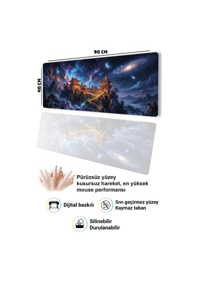 Sonictouch Kozmik Çin Tapınağı Dikişsiz Pürüzsüz Sıvı Geçirmez Xxl Gamer Klavye Mousepad 40x90cm