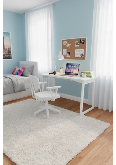 Vilinze Biga Çalışma Ofis Masası Ve Deniz Çalışma Ofis Sandalyesi Set - 60x120 Cm Teddy Beyaz Vilinze Biga Çalışma Ofis Masası Ve Deniz Çalışma Ofis Sandalyesi Set - 60x120 Cm Teddy Beyaz