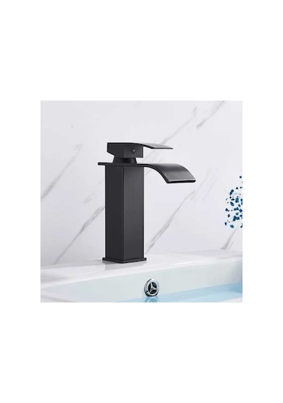 Rena Design Siyah Lavabo Bataryası Oval Çıkış Havza Model Yüksek Kalite Lavabo Musluğu Çiftgirişli Armatür