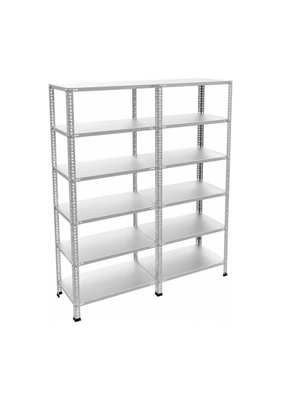 6 Katlı Duble Galvaniz Çelik Raf - Depo, Arşiv, Kiler, Dosya, Market Rafı 59x60 Cm-150 Cm-1.50 Mm Metalik