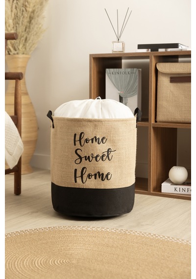 Tidy Jüt Home Yazılı Büzgülü Çamaşır Sepeti 37x40cm 6015 Natural