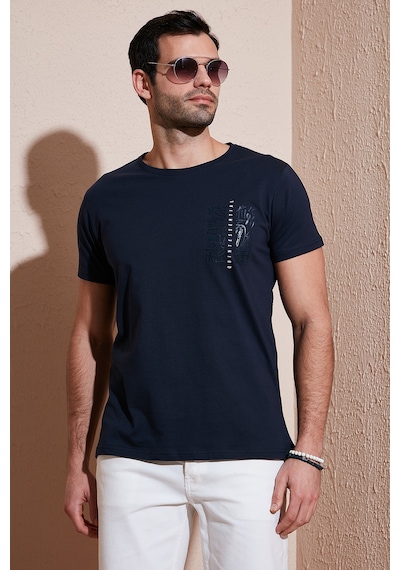 Buratti Bisiklet Yaka Pamuklu Slim Fit Erkek T Shirt 541Quint Lacivert