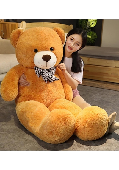 Yeni Yıla Özel:elinde Baskılı Kalbi İle Papyonlu Peluş Ayı-140 Cm Kahverengi