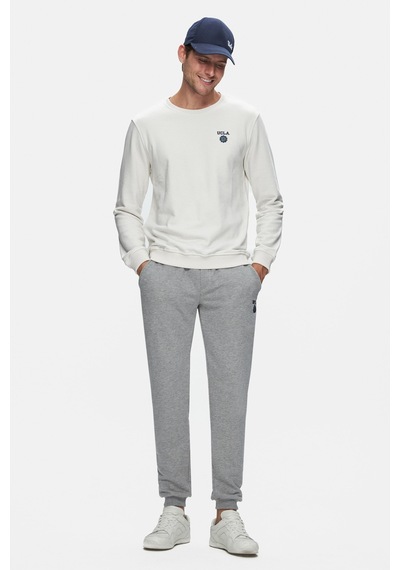 Ucla Valley Bej Bisiklet Yaka Baskılı Standart Fit Erkek Sweatshirt Bej