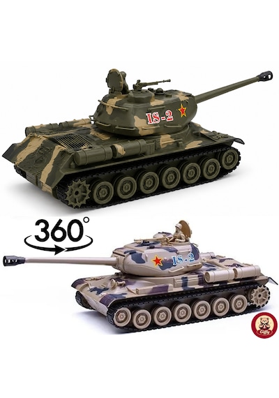 Oyuncak Uzaktan Kumandalı Tank Is-2 Model Sovyet Tankı Sesli Led Işıklı Müzikli Ses Ve Atış Efektli Şarjlı Göndesi 360 Dönen Rc Tank 1:20 Ölçek 38 Cm Sarı
