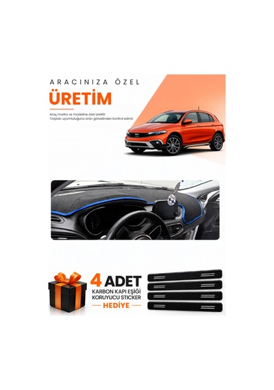 Fiat Egea Cross 2021-2026 Tabletli Uyumlu Torpido Koruma Örtüsü Oto Kılıfı - Siyah Mavi