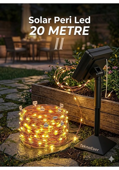 Solar Peri Led Bakır Tel 20 Metre Ip65 Su Geçirmez Güneş Enerjili Bahçe Dekorasyon Aydınlatma Diğer