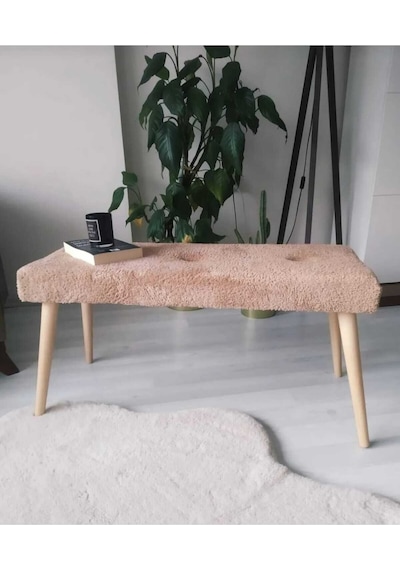 Ahşap Ayaklı Handmade Geniş Oturum Alanlı Welsoft Kumaş Pofidik Puf Bench ,ayak Ucu Uzatmalık Kahverengi