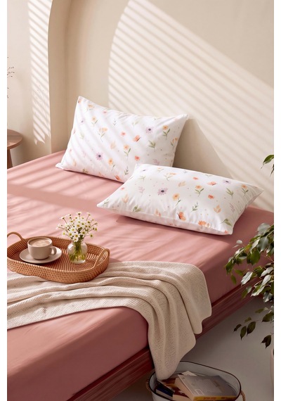 Pudra Kahve Soft Çiçekli Çift Kişilik Lastikli Çarşaf Takımı 160x200 Cm - 3 Parça Çok Renkli