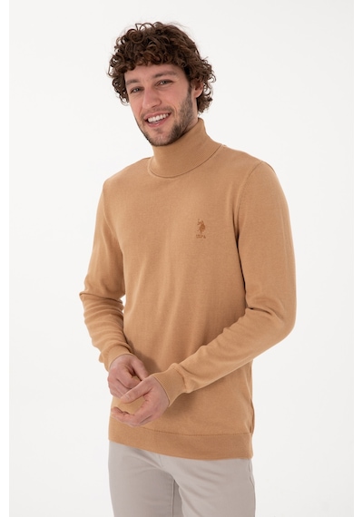 U.S. Polo Assn. Erkek Slim Fit Balıkçı Yaka Camel Melanj Basic Kazak 50288884-VR122 U.S. Polo Assn. Erkek Slim Fit Balıkçı Yaka Camel Melanj Basic Kazak 50288884-VR122