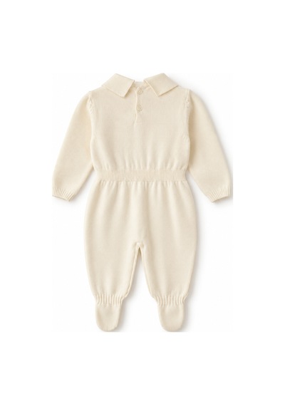 Babyhola Unisex Triko Patikli Bebek Tulum 5603 Ekru