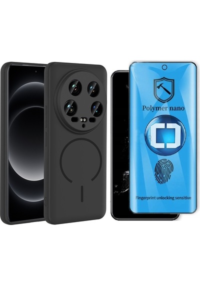 Vendas Xiaomi 14 Ultra Kılıf M-safe Şarj Özellikli Zore Meta Kapak + Polymer Nano Ekran Koruyucu Siyah