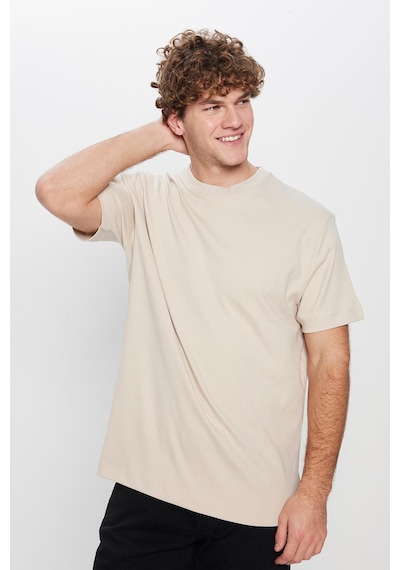 Tudors Unisex Relax Fit Rahat Kesim %100 Pamuk Yumuşak Dokulu Basic Bisiklet Yaka Taş Tişört-30852 Taş