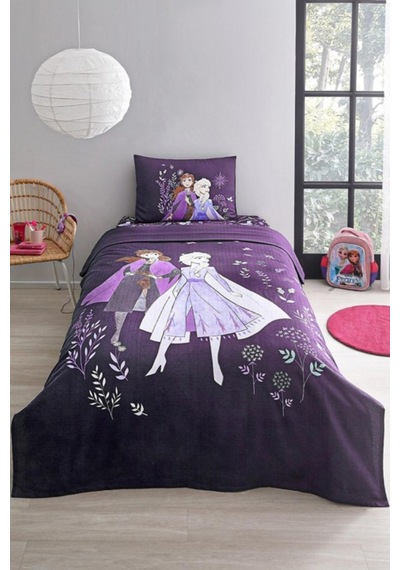 Lisanslı Disney Frozen Natural Fitted Tek Kişilik Pike Takımı - Mor