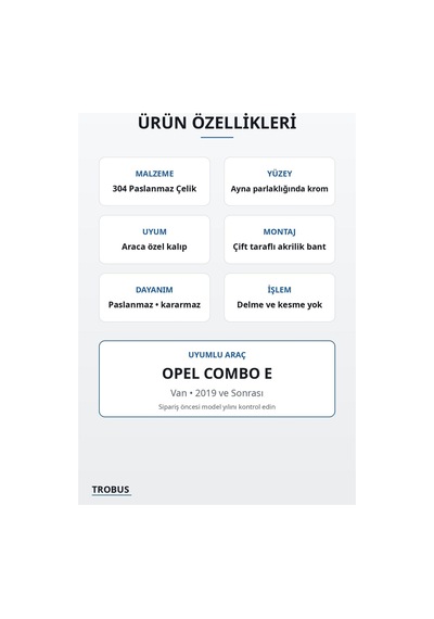 Opel Combo E 2019 Ve Sonrası Uyumlu Krom Bagaj Camı Menteşe Kapağı 2 Parça Paslanmaz Çelik