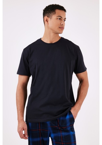 Buratti Ekoseli Pamuklu Regular Fit Kısa Kollu Erkek Pijama Takımı 6572006 Lacivert-Saks