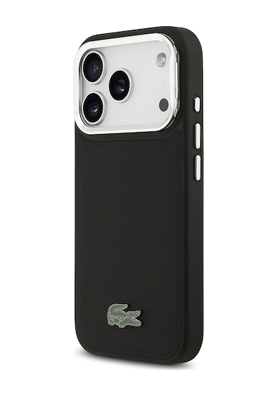 Apple Uyumlu iPhone 17 Pro Kılıf Lacoste Lisanslı M-safe Şarj Özellikli Pu Standlı Metal Logolu Siyah