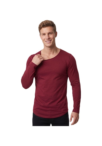 Deepsea Erkek Bordo %95 Pamuk Slim Fit Kesik Açık Yaka Likralı Penye Sweatshirt Oval Kesim 2602299