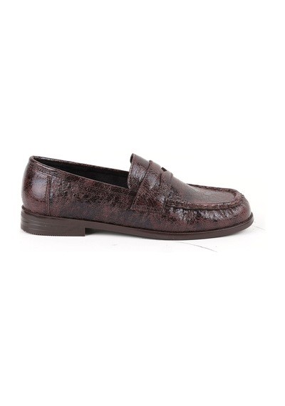 Libero L085.k010 Kroko Desenli Klasik Tpu Taban Kadın Loafer Ayakkabı Kahve