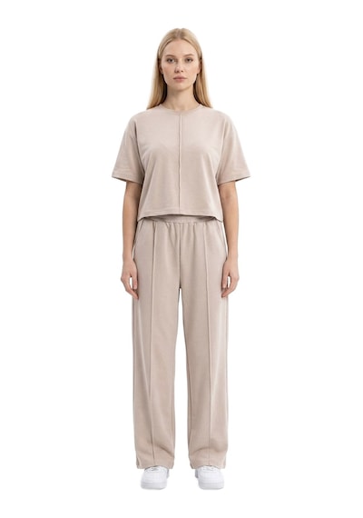 Cottonhıll Premium - Sway Collection Vizon Modal Nervür Dikiş Detay Kadın Eşofman Takımı