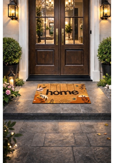 Esnature Home Bohem Temalı Dağ ve Yaprak Desenli Kapı Önü Paspas