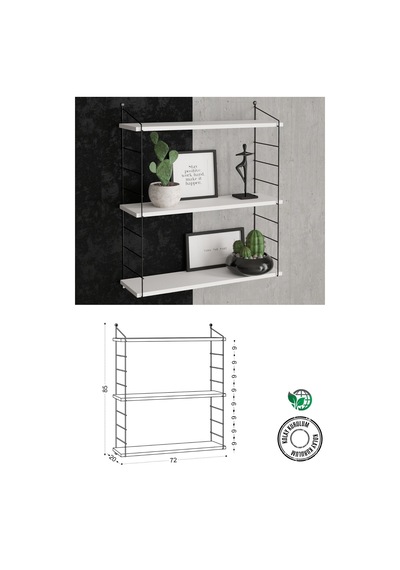 Decormet Armoni Raf Seti 3 Raflı 200 720 Beyaz Beyaz