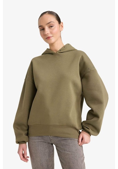 Defacto Oversize Geniş Kalıp Kapüşonlu Kalın Kumaş Sweatshirt G7375ax25cwkh109 Haki-kh109