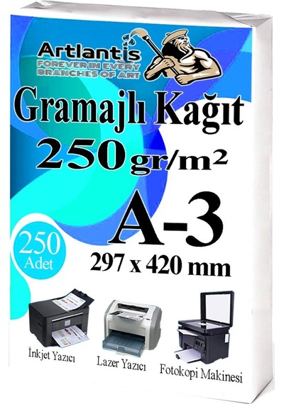 A3 Gramajlı Fotokopi Kağıdı 250 Adet 250 Gr Sertifika Kağıdı Kalın Kağıt Baskı Tüm Yazıcılara Uyumlu 29,7x42cm Ofis Büro