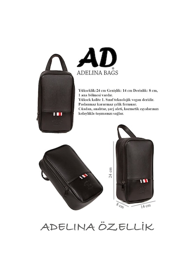 Adelina Bags Adelina Erkek Siyah Vegan Deri Seyahat Kozmetik Portföy El Çanta