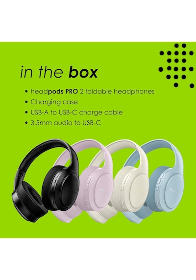 Headpods Pro 2 Kulak Üstü Kulaklıklar - Katlanabilir Bluetooth Kulaklık, Kulak Üstü Tasarım, Dahili Mikrofonlu Hafif Kablosuz Kulaklık, 50+ Saat Kablosuz Çalma Süresi, Pillowfoam Konforu