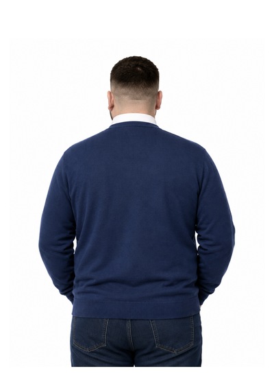 Battalmoda Erkek Büyük Beden İndigo Cepli Düğmeli Triko Hırka 3xl-4xl-5xl-6xl