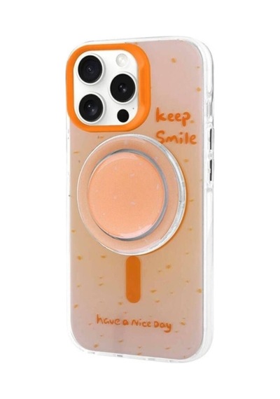 Apple Uyumlu iPhone 15 Pro Kılıf M-safe Şarj Özellikli Tak-çıkar Pop Soketli Zore Tiktok Kapak Turuncu