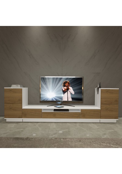 Decoraktiv Trio On2s Mdf Tv Ünitesi Tv Sehpası - Beyaz Pera Beyaz - Meşe