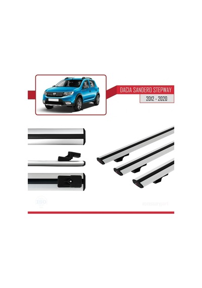 Dacia Sandero Stepway 2012-2020 Arası İle Uyumlu Basic Model Ara Atkı Tavan Barı Gri 3 Adet