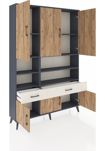 Arges Dolap 8 Raflı 2 Çekmeceli 6 Kapaklı 132x30x195 Antrasit... Antrasit