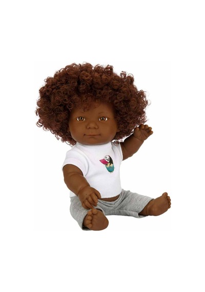 Kıvırcık Esmer Dada Bebek - Gri Eşofmanlı 35 Cm