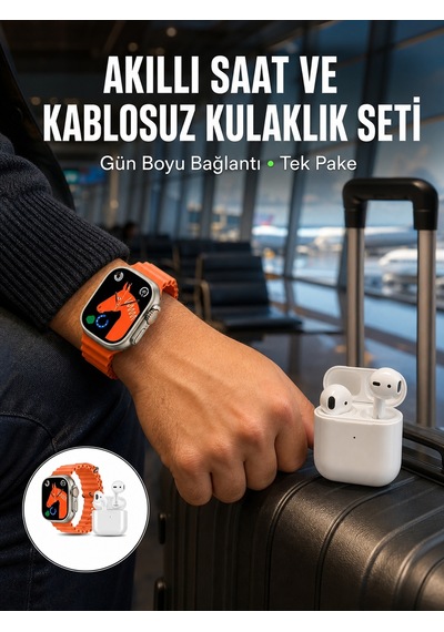 Watch 9 Max Akıllı Saat Seti 2 Kordonlu Kablosuz Kulaklık Hediyeli Yeni Nesil