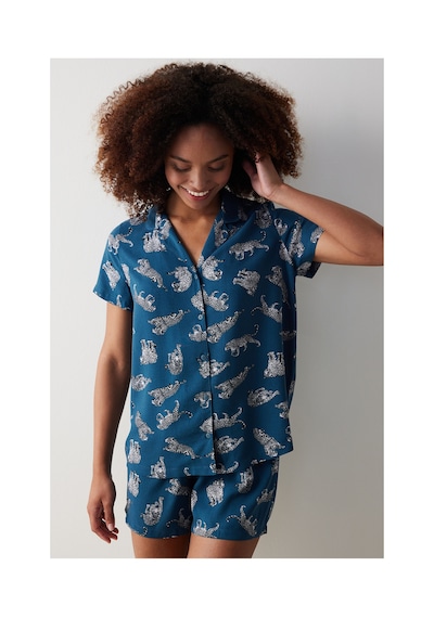 Penti Base Dark Desenli Pijama Takımı Koyu Petrol