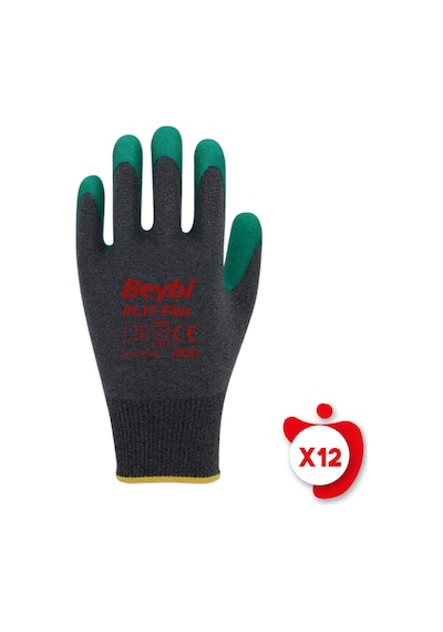 Beybi PL17 Flex Yeşil Likralı İpten Örme Lateks İş Eldiven 10 Beden 12 Çift