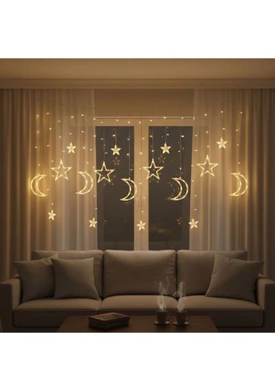 Ay Ve Yıldız Figürlü Kumandalı 12 Sarkıtlı 120 Led Dekor Işık Dekoratif Ortam Ve Masaüstü Aydınlat Çok Renkli