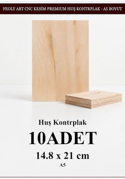 - Huş Kontrplak 10 Adet - A5 14.8 X 21 Cm - 4 Mm Cnc Kesim Lazer Kesim - Yakma - Hobi Seti