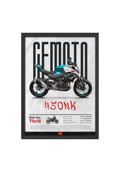 Cfmoto 450 Nk Siyah Ahşap Çerçeveli Poster, Dekoratif Motosiklet Duvar Tablosu